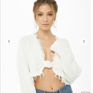 Knotted Forever 21 Cream Frayed Sweater